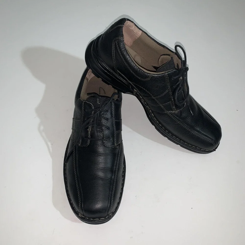 Clarks Shoes Mens Size 11W Black Leather Lace Up Casual Comfort Walking Sneakers